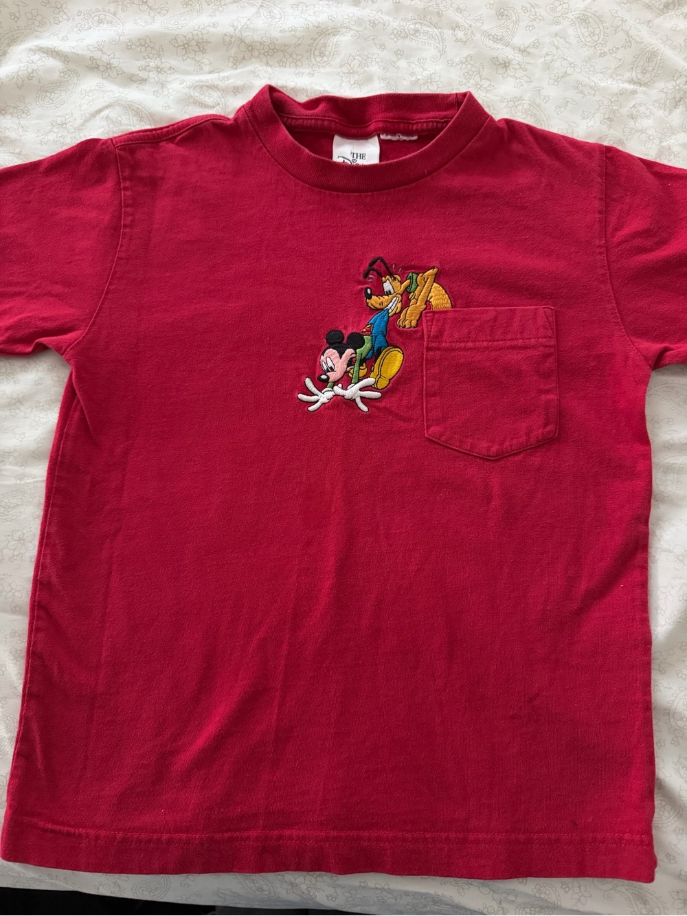 Vintage Disney kids embroidered Mickey & Pluto Pocket T-Shirt